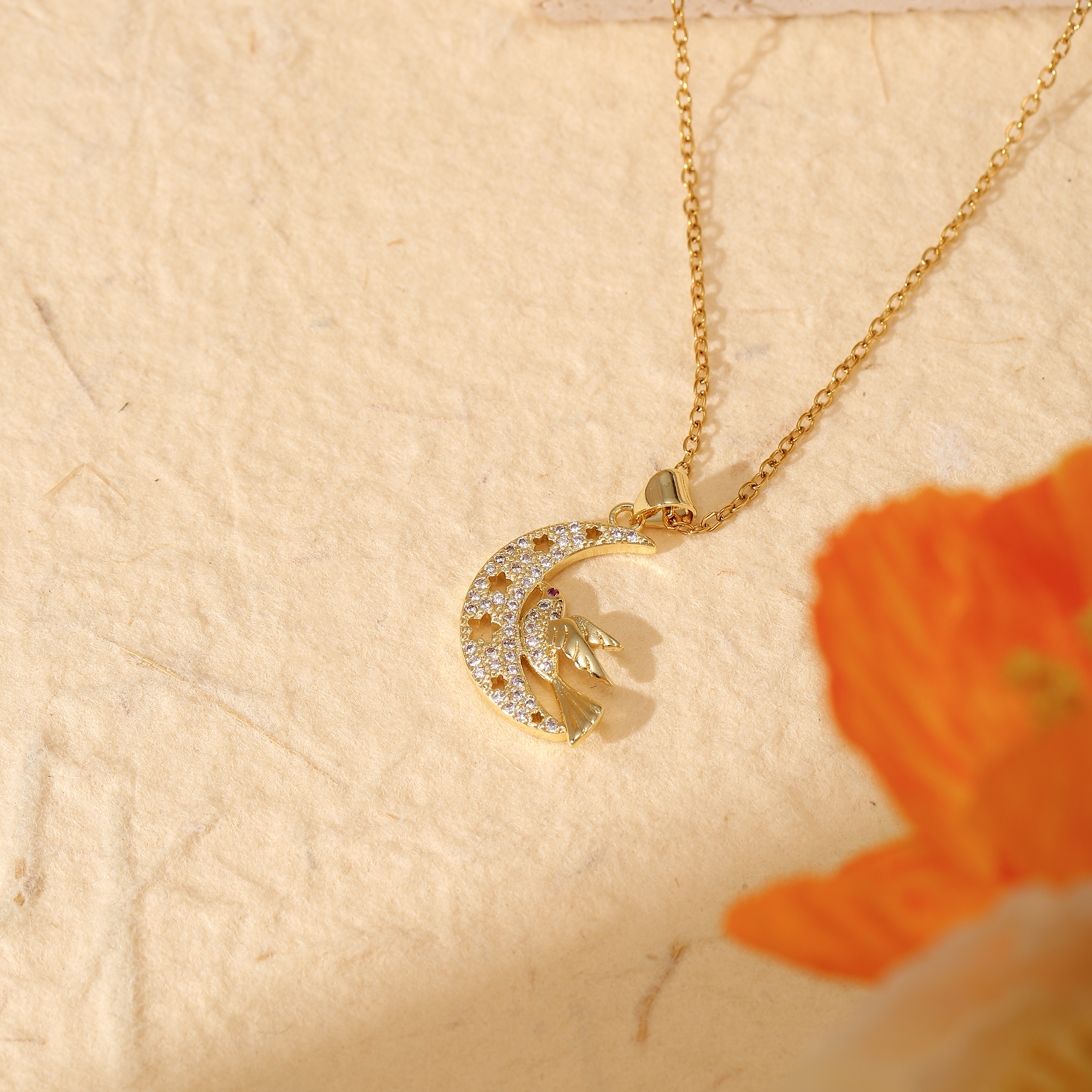LNCHRAN Moon & Bird Necklace Stainless Steel Beach Jewelry